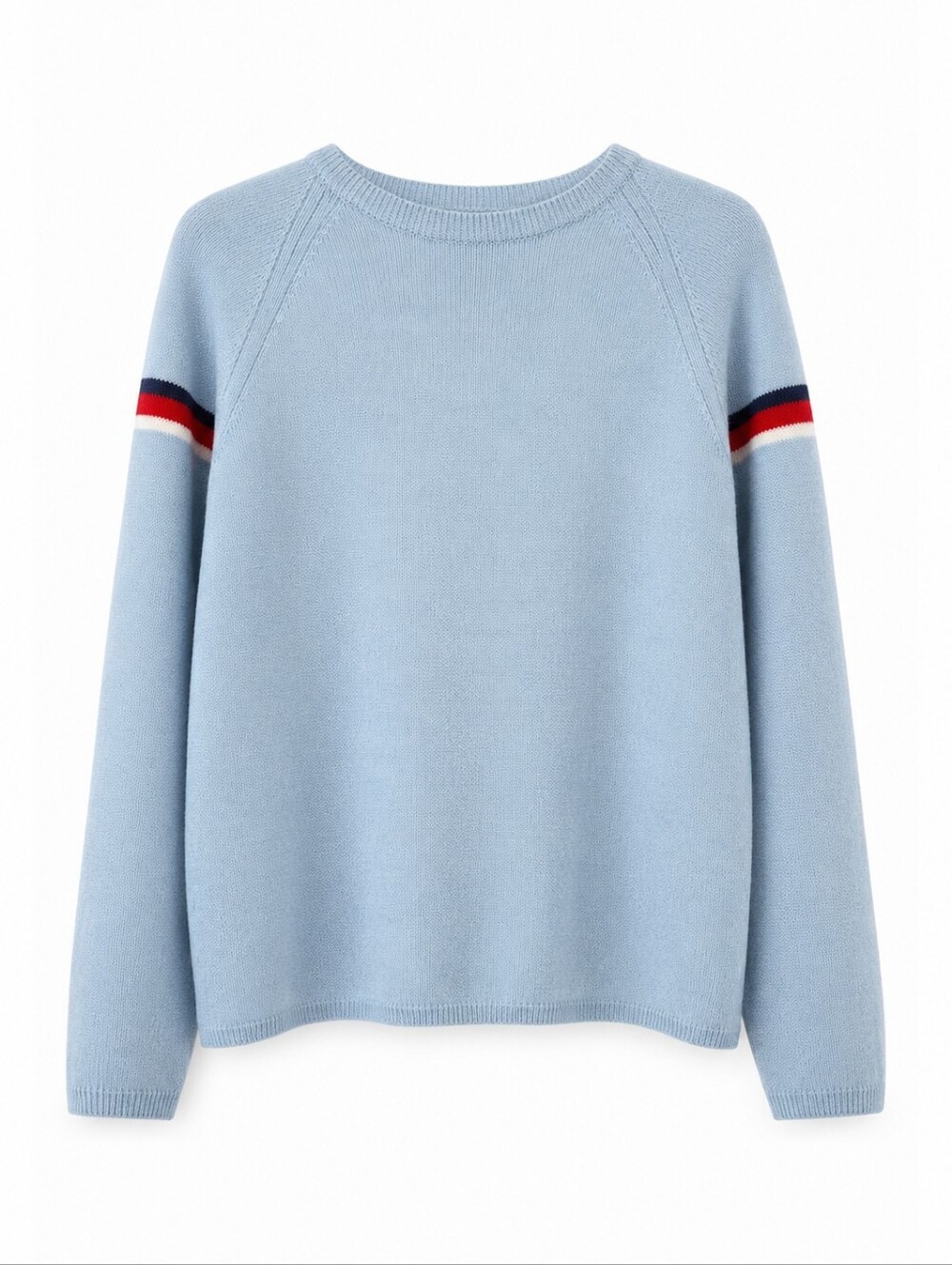 Vintage Powder Blue Crewneck Sweater Retro Racing Stripes Raglan Sleeve